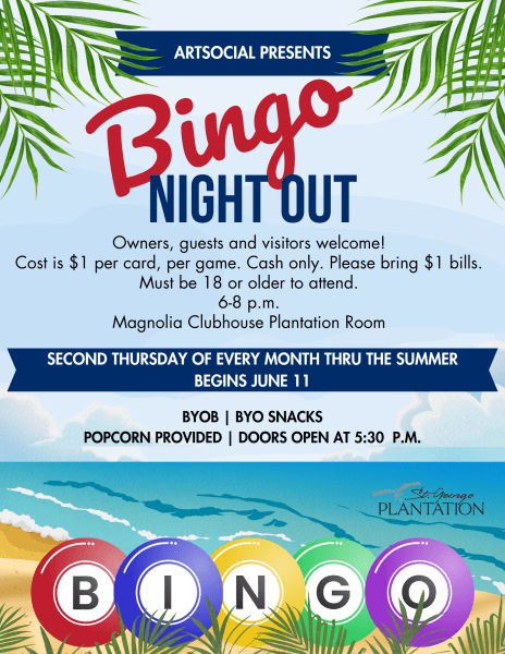 Bingo NIght Promotion with Bingo balls and blue background. Starts June 11.