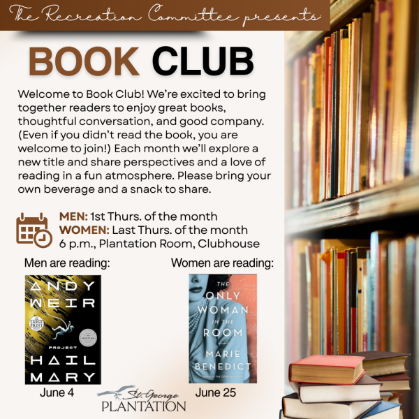 Book Club promot for men and women - 2 clubs. Shows shelf of books.