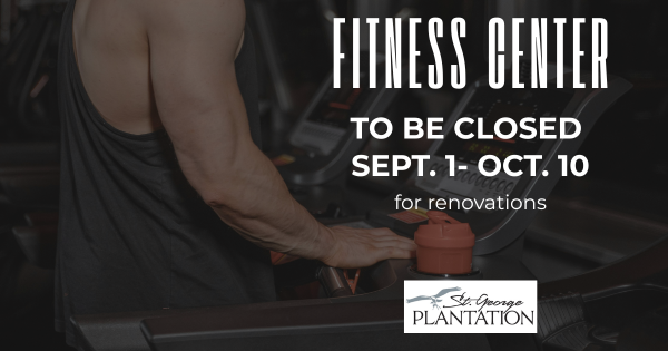 Fitness center with exercising man's arm. center closed in Sept. 