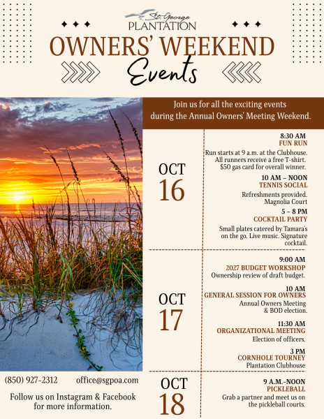 Owners weekend list of activites with sunset photo