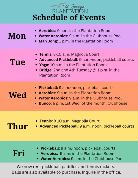 Calendar of all weekly events