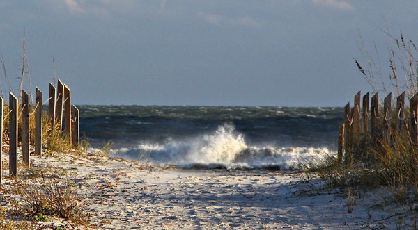 Waves crashing the shore.