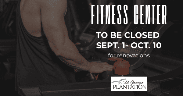 Fitness center with exercising man's arm. center closed in Sept. 